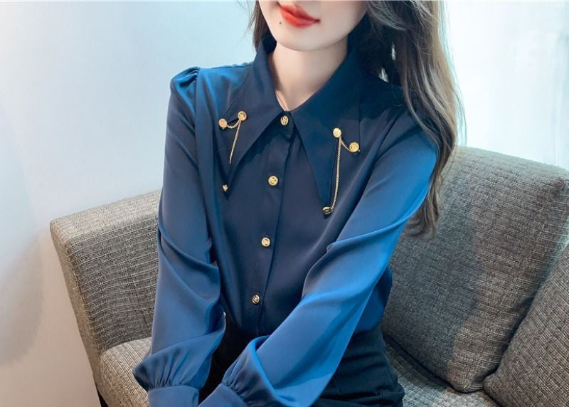 Western Style Chiffon Shirt Fashion Chain Patchwork Top